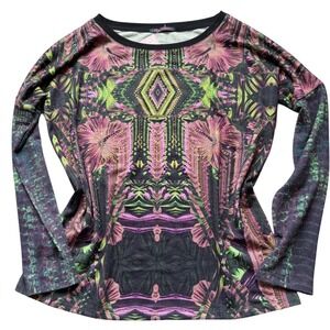 Custo Barcelona Womens Long Sleeve Graphic Print Rhinestone Embellished Top